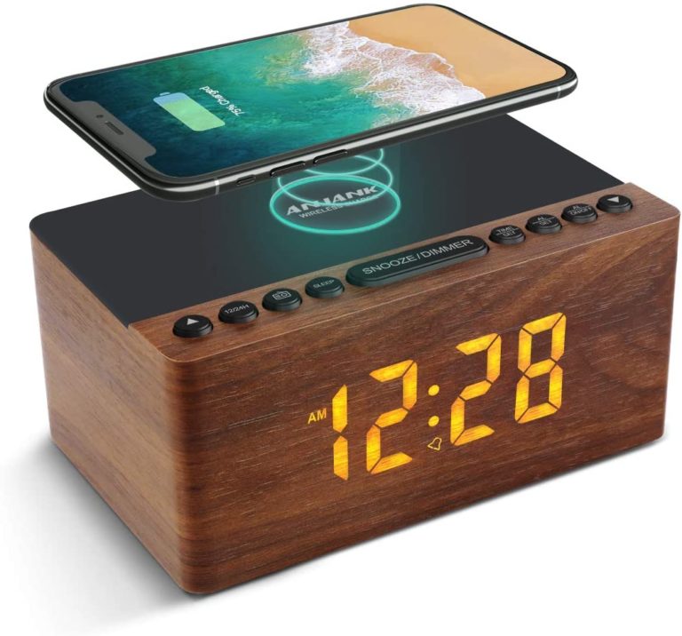 wooden digital alarm clock